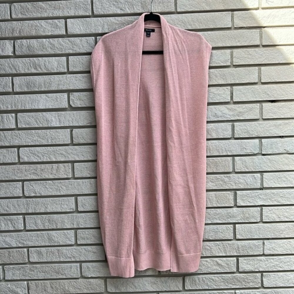 RW & Co Pink Blush Sleeveless Open Front Knit Long Cardigan Sz XS